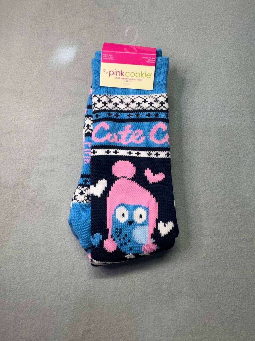 Pink Cookie Women's Owl Pattern Knit Slipper Socks